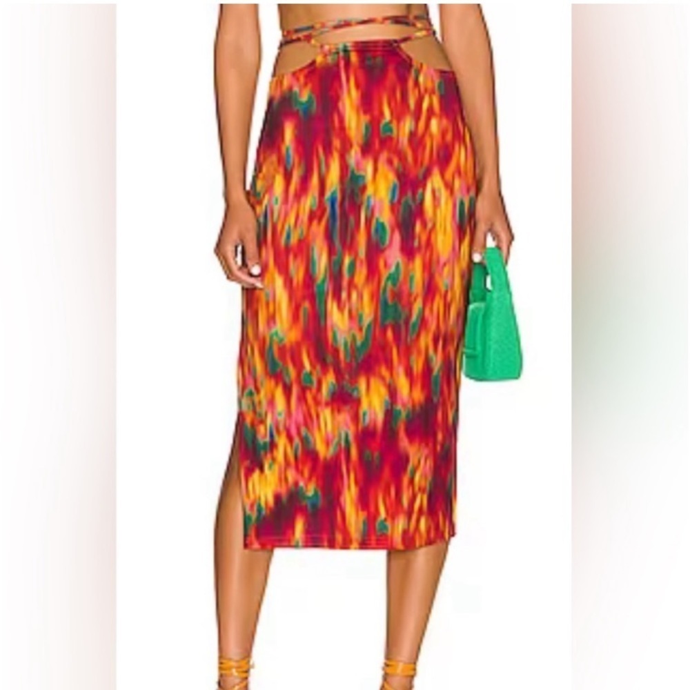 WeWoreWhat Hip Cutout Midi Skirt NWT Fire Tie Dye Festival